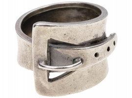 GUCCI ITALY STERLING SILVER WIDE BAND BUCKLE RING