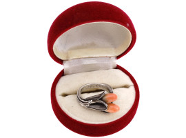 SIGNED BUCCELLATI BYPASS STERLING RING WITH CORAL