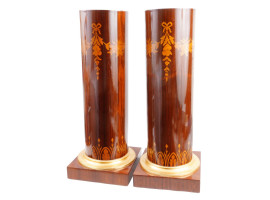 FRENCH WOODEN COLUMN STANDS WITH GARLAND INLAYS