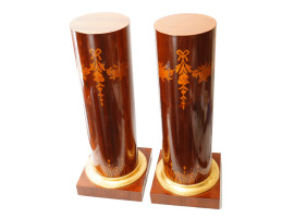 FRENCH WOODEN COLUMN STANDS WITH GARLAND INLAYS