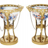 ANTIQUE FRENCH PORCELAIN GILT BRONZE TRIPOD VASES PIC-2