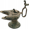 ANTIQUE ISLAMIC DOUBLE WICKED BRONZE OIL LAMP PIC-0