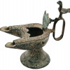 ANTIQUE ISLAMIC DOUBLE WICKED BRONZE OIL LAMP PIC-1