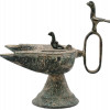 ANTIQUE ISLAMIC DOUBLE WICKED BRONZE OIL LAMP PIC-2