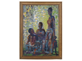 MODERNIST PAINTING OF AFRICAN FAMILY BY GARDINER