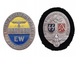 WWII NAZI GERMAN SS PIN BADGES, 2 PIECES