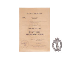 WWII GERMAN INFANTRY ASSAULT BADGE WITH DOCUMENT