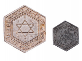 PAIR OF WWII WARSAW JEWISH GHETTO POLICE BADGES