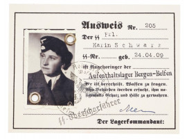 ID CARD OF BERGEN BELSEN CAMP GUARD KARIN SCHWARZ