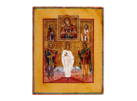 ANTIQUE RUSSIAN ICON MOTHER OF GOD WITH SAINTS