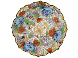 ASIAN CHINESE ZI JIN CHENG FLORAL OVER BRASS PLATE