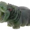 RUSSIAN CARVED NEPHRITE JADE RUBY HIPPO FIGURINE PIC-0