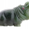 RUSSIAN CARVED NEPHRITE JADE RUBY HIPPO FIGURINE PIC-3