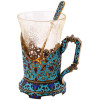 RUSSIAN 84 SILVER ENAMEL TEA GLASS HOLDER W SPOON PIC-0