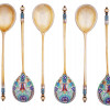 RUSSIAN GILT SILVER ENAMEL SPOONS PIC-0