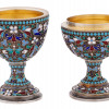 RUSSIAN GILT SILVER ENAMEL EGG CUPS PIC-1