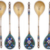 RUSSIAN GILT SILVER CLOISONNE ENAMEL SPOONS SET PIC-0