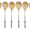 RUSSIAN GILT SILVER CLOISONNE ENAMEL SPOONS SET PIC-2