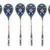 RUSSIAN GILT SILVER CLOISONNE ENAMEL SPOONS SET PIC-1