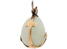 RUSSIAN GILT SILVER JADE STONE EASTER EGG PENDANT