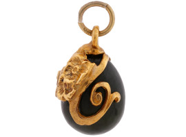 RUSSIAN SILVER GILT AND NATURAL JADE EGG PENDANT