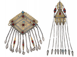 ANTIQUE TURKMEN SILVER GILT CARNELIAN PENDANTS