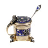 AMERICAN SILVER AND ENAMEL MUSTARD CUP WITH SPOON PIC-0