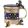 AMERICAN SILVER AND ENAMEL MUSTARD CUP WITH SPOON PIC-7