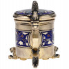 AMERICAN SILVER AND ENAMEL MUSTARD CUP WITH SPOON PIC-8