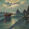 ITALIAN SEASCAPE OIL PAINTING BY AMBROGIO COLOMBO PIC-1