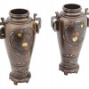 JAPANESE MEIJI BRONZE VASES WITH SILVER INLAY PIC-0