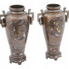 JAPANESE MEIJI BRONZE VASES WITH SILVER INLAY PIC-1