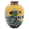 LARGE JAPANESE MEIJI YELLOW CLOISONNE ENAMEL VASE PIC-2