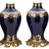 ANTIQUE SEVRES PORCELAIN VASES ON BRONZE STANDS PIC-0