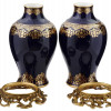 ANTIQUE SEVRES PORCELAIN VASES ON BRONZE STANDS PIC-1