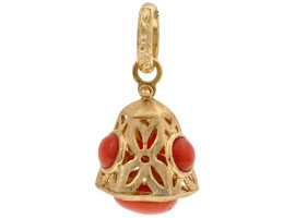 ANTIQUE CHINESE 14K GOLD AND CORAL PENDANT CHARM