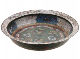 CHINESE PHOENIX BIRD CLOSONNE ENAMEL OVER BRASS BOWL