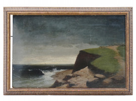 ANTIQUE AMERICAN SEASCAPE OIL PAINTING BY BROWN