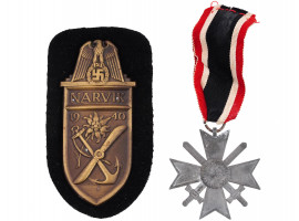 WWII NAZI GERMAN MILITARY SHIELD AND WAR MERIT CROSS