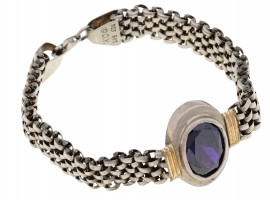 DAVID YURMAN 14K GOLD SILVER AMETHYST MESH CHAIN BRACELET