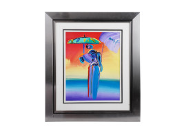 ABSTRACT PAINTING OVER LITHOGRAPH BY PETER MAX