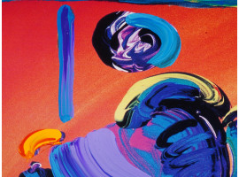 ABSTRACT PAINTING OVER LITHOGRAPH BY PETER MAX