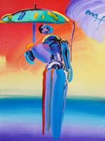 ABSTRACT PAINTING OVER LITHOGRAPH BY PETER MAX