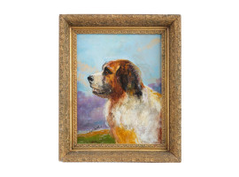 ANTIQUE GERMAN OIL PAINTING OF A DOG BY CARL REICHERT