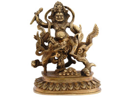 BRONZE BODHISATTVA JAMBHALA WITH DRAGON FIGURE