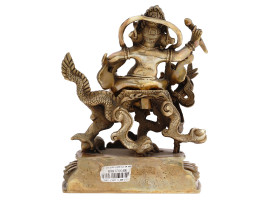 BRONZE BODHISATTVA JAMBHALA WITH DRAGON FIGURE