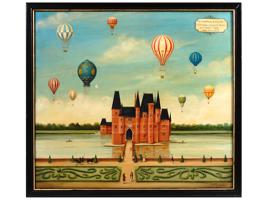 ANTIQUE FRENCH OIL PAINTING AIR BALLOONS SIGNED