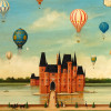 ANTIQUE FRENCH OIL PAINTING AIR BALLOONS SIGNED PIC-1