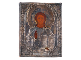 ANTIQUE RUSSIAN ORTHODOX ICON IN 84 SILVER RIZA