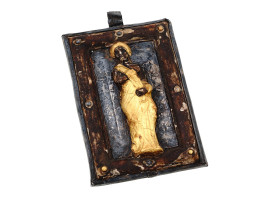 MEDIEVAL CHRISTIAN ICON PENDANT WITH GOLD LEAF